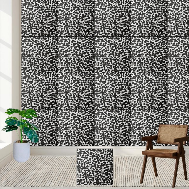 Dalmatian Print Modern Black White Glossy  Ceramic Tile (Dalmatian Print Modern Black White Glossy Ceramic Tile)