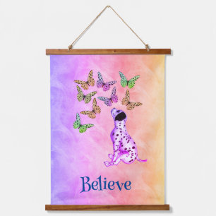 Dalmatian Puppy And Colourful Butterflies Believe  Hanging Tapestry