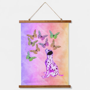 Dalmatian Puppy And Colourful Butterflies  Hanging Tapestry