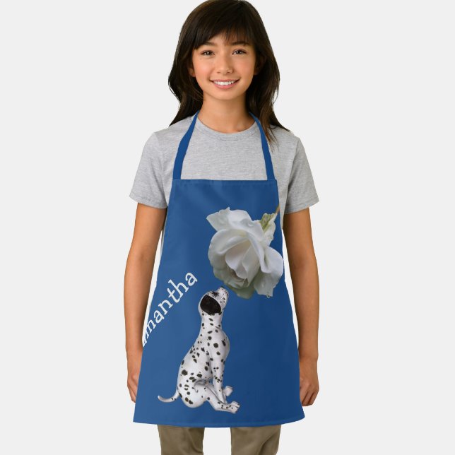 Dalmatian Puppy And Rose Personalised Apron (Insitu)