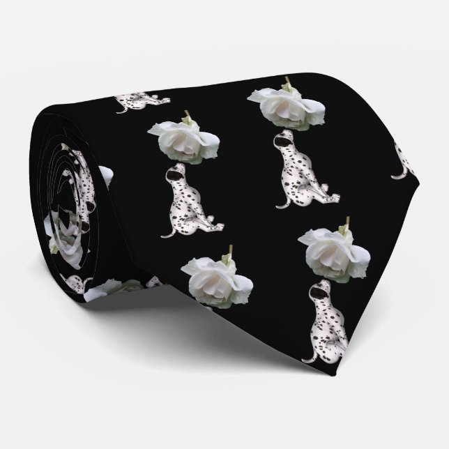 Dalmatian Puppy And White Rose Animal Tie (Rolled)