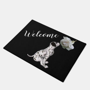 Dalmatian Puppy And White Rose  Doormat