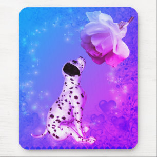 Dalmatian Puppy And White Rose  Mouse Pad