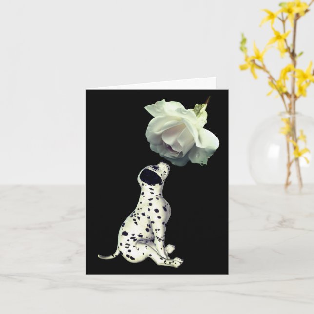 Dalmatian Puppy And White Rose Note Card (Yellow Flower)