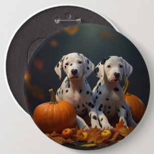 Dalmatian Puppy Autumn Delight Pumpkin  6 Cm Round Badge