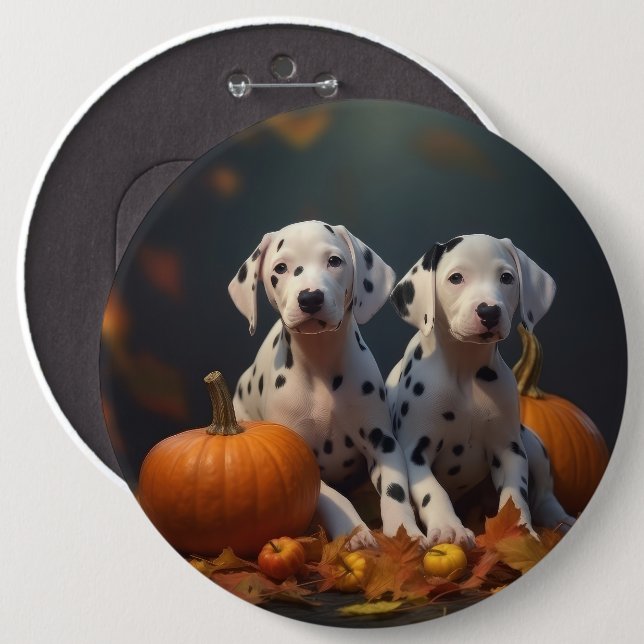 Dalmatian Puppy Autumn Delight Pumpkin  6 Cm Round Badge (Front & Back)