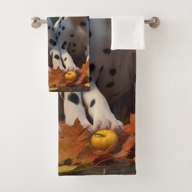 Dalmatian Puppy Autumn Delight Pumpkin  Bath Towel Set (Insitu)