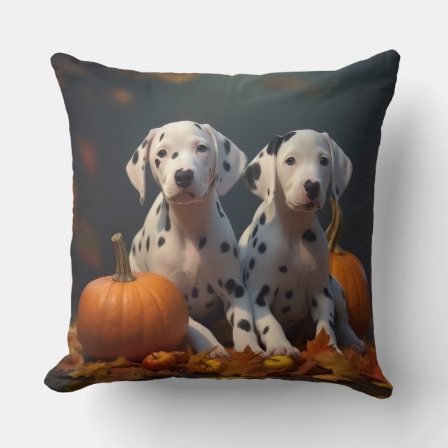 Dalmatian Puppy Autumn Delight Pumpkin  Cushion (Front)