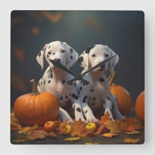 Dalmatian Puppy Autumn Delight Pumpkin Square Wall Clock
