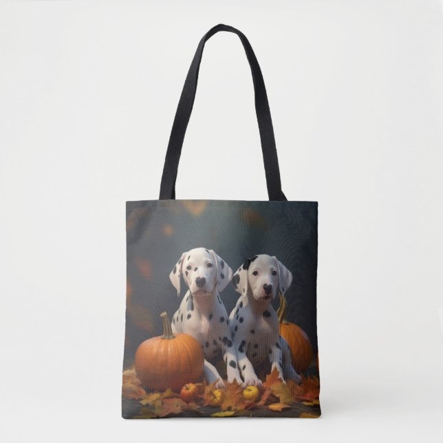 Dalmatian Puppy Autumn Delight Pumpkin  Tote Bag (Front)
