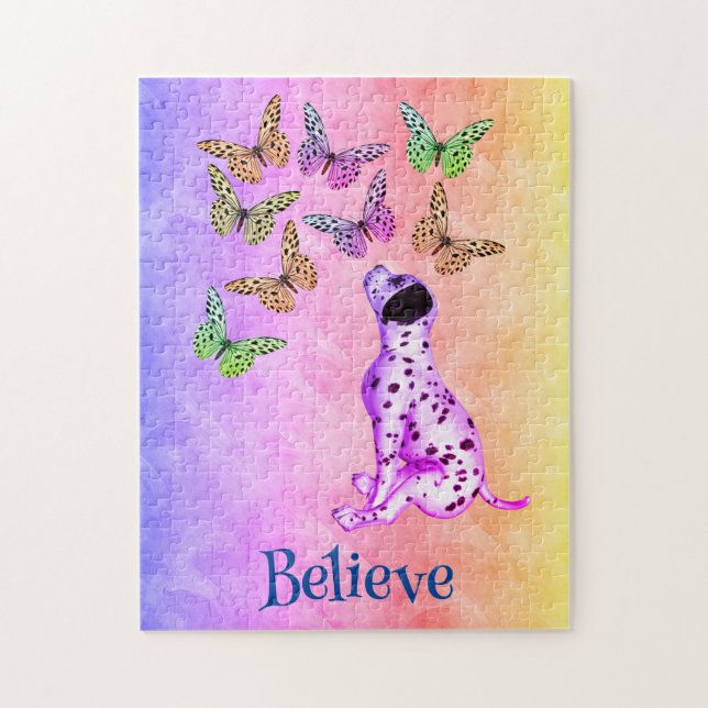 Dalmatian Puppy Butterflies Believe Inspirational Jigsaw Puzzle (Vertical)