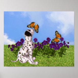 Dalmatian Puppy Butterflies Dog Art Photo Painting Poster