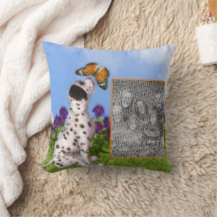 Dalmatian Puppy Butterfly Painting Add Your Photo Cushion