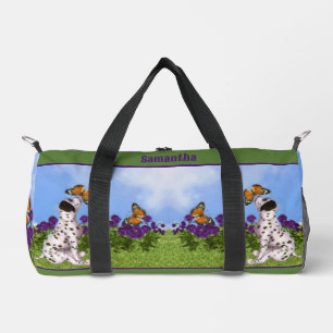 Dalmatian Puppy Butterfly Painting Personalised Duffle Bag