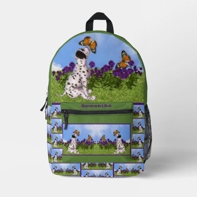 Dalmatian Puppy Butterfly Painting Personalised Printed Backpack (Front)