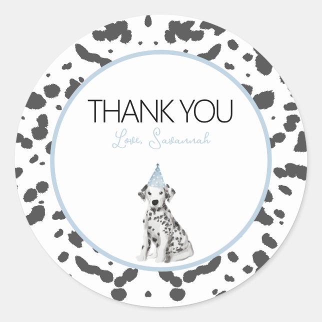 Dalmatian puppy dog Birthday party guest favour  Classic Round Sticker (Front)
