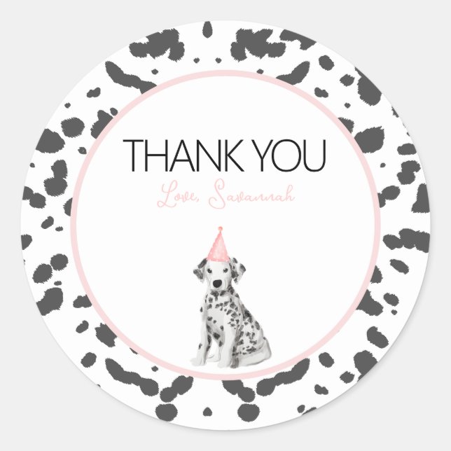Dalmatian puppy dog Birthday party guest favour  Classic Round Sticker (Front)