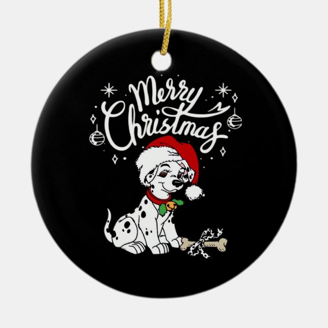 Dalmatian Puppy Dog In A Christmas Santa Hat Xmas  Ceramic Ornament (Front)
