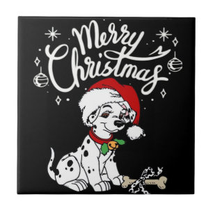 Dalmatian Puppy Dog In A Christmas Santa Hat Xmas Ceramic Tile