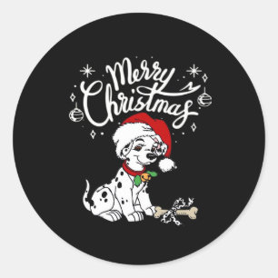 Dalmatian Puppy Dog In A Christmas Santa Hat Xmas  Classic Round Sticker