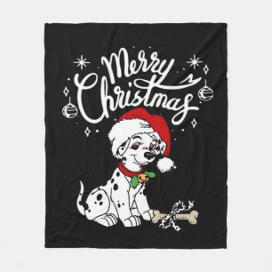 Dalmatian Puppy Dog In A Christmas Santa Hat Xmas Fleece Blanket