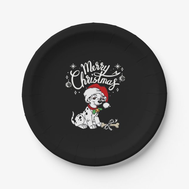 Dalmatian Puppy Dog In A Christmas Santa Hat Xmas  Paper Plate (Front)