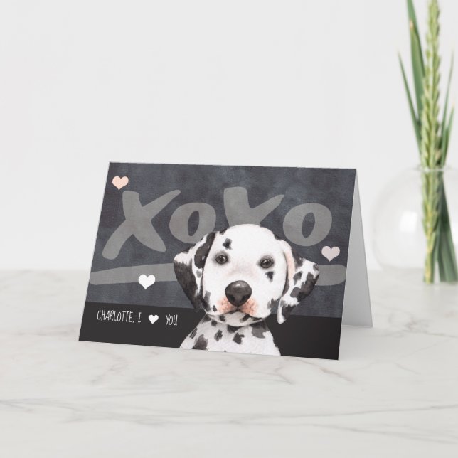 Dalmatian Puppy Dog Personalised Valentines Day Holiday Card (Front)
