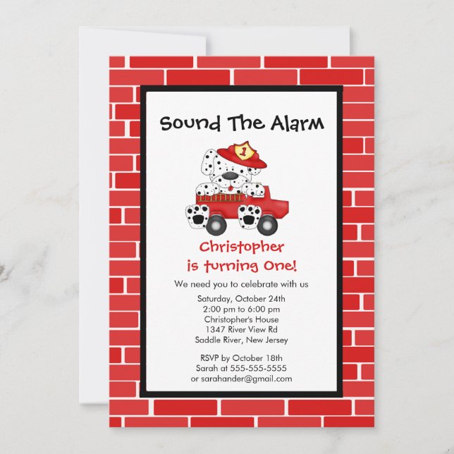 Dalmatian Puppy Fire Truck Birthday Party Invitation (Front)
