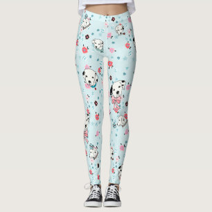 Dalmatian Puppy Floral - light blue Leggings
