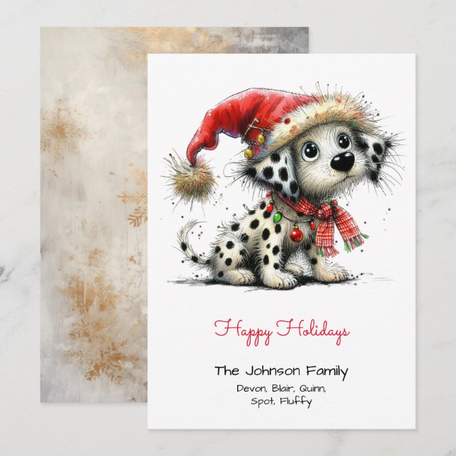 Dalmatian Puppy in a Santa Hat Happy  Holiday Card (Front/Back)