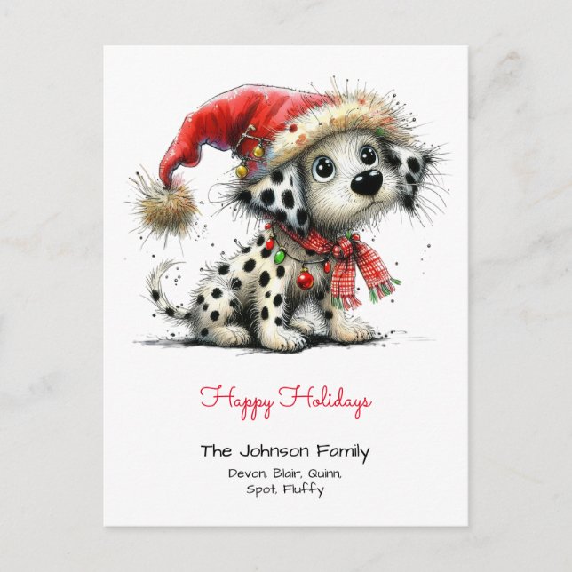 Dalmatian Puppy in a Santa Hat Happy Holidays Postcard (Front)