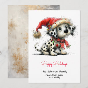 Dalmatian Puppy in a Santa Hat Red Happy Holiday Card