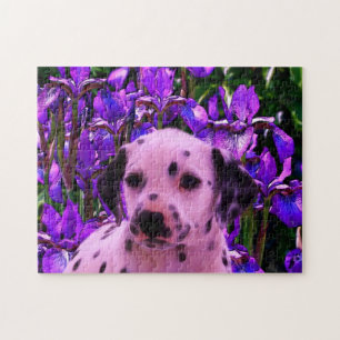 Dalmatian Puppy Iris Flowers Dog Art Jigsaw Puzzle