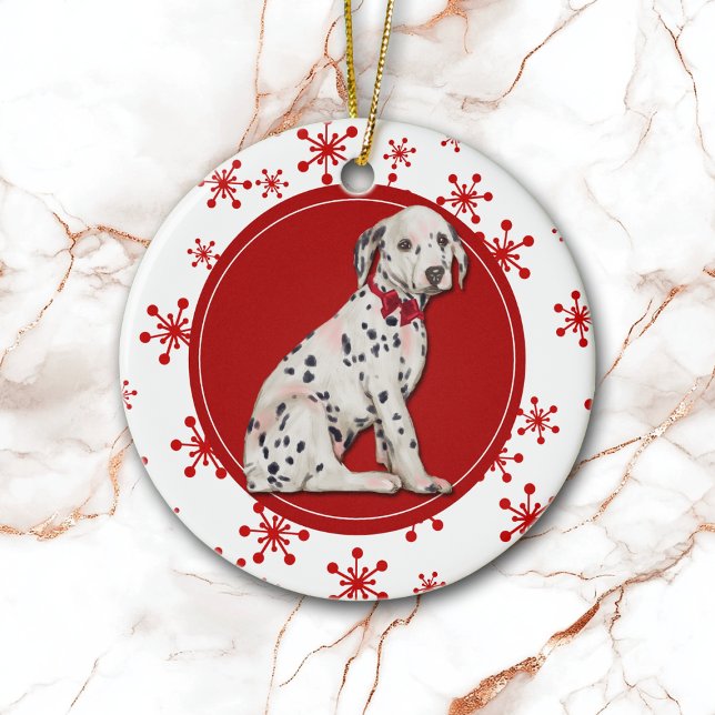 Dalmatian Puppy Red Snowflake Ceramic Ornament (Creator Uploaded)