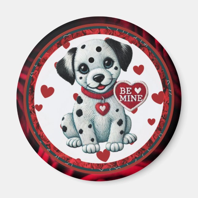 Dalmatian Puppy Round Magnet – Be Mine Valentine's (Front)