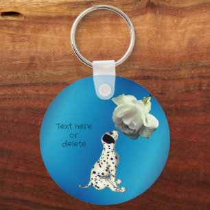 Dalmatian Puppy White Rose Cute Personalized Key Ring