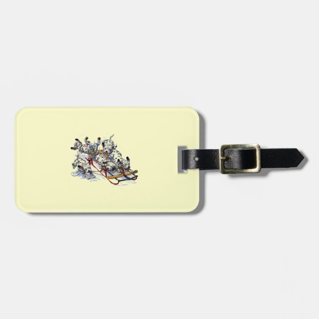 Dalmatian Pups Sledding Luggage Tag (Front Horizontal)