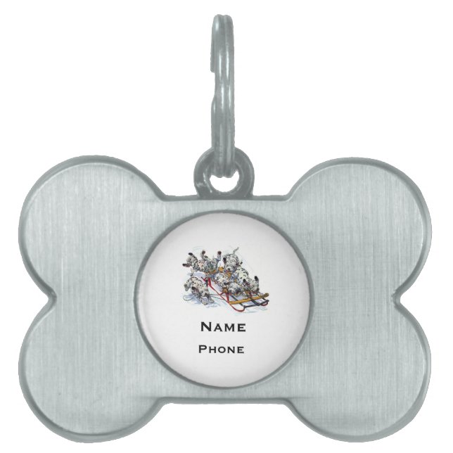 Dalmatian Pups Sledding Pet ID Tag (Front)