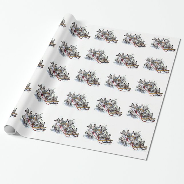 Dalmatian Pups Sledding Wrapping Paper (Unrolled)