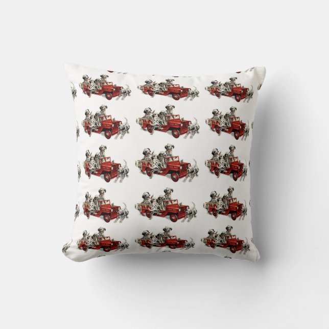Dalmatian Pups with a Toy Fire Truck Cushion (Front)