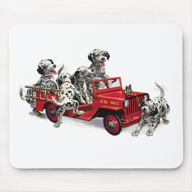 Dalmatian Pups with Fire Truck Mouse Pad (Front)