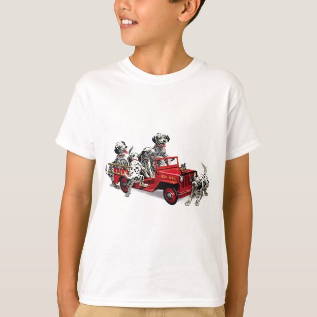 Dalmatian Pups with Fire Truck T-Shirt (Front)