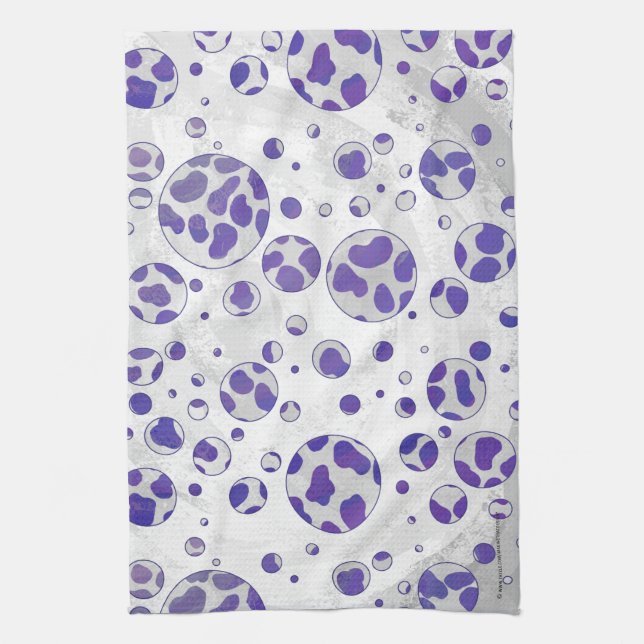 Dalmatian Purple and White Polka Dot Tea Towel (Vertical)