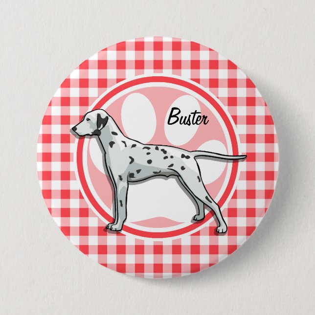 Dalmatian; Red and White Gingham 7.5 Cm Round Badge (Front)