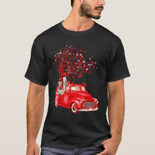 Dalmatian Riding Red Truck Valentine Butterfly Hea T-Shirt