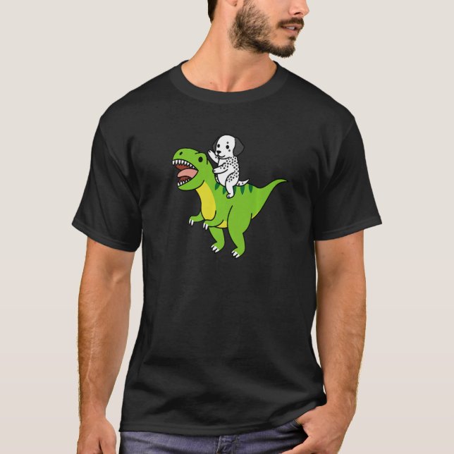 Dalmatian Riding Rex Dinosaur Dog   T-Shirt (Front)