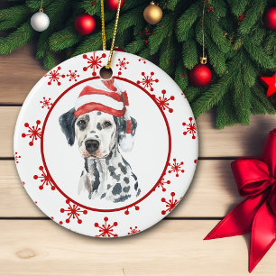 Dalmatian Santa Hat Red Snowflake Ceramic Ornament