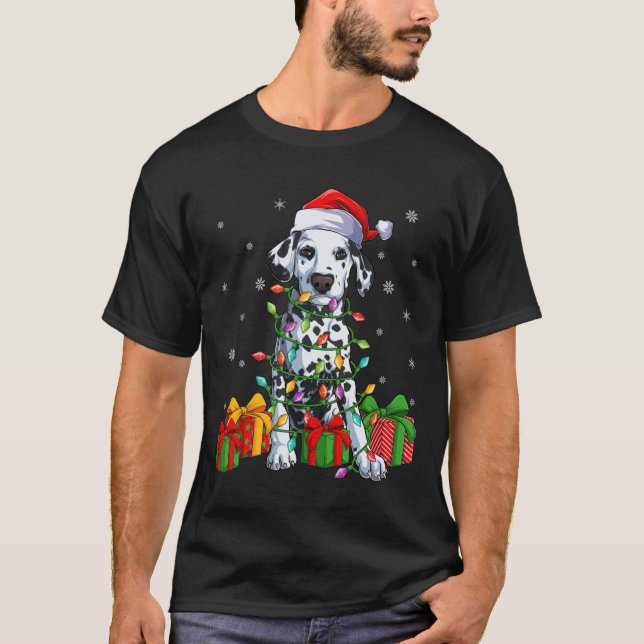 Dalmatian Santa Hat Ugly Christmas Lighting Classi T-Shirt (Front)