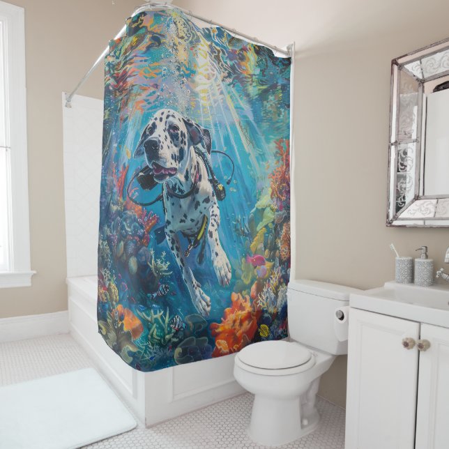 Dalmatian Scuba Diving Underwater Shower Curtain (In Situ)