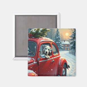 Dalmatian Snowy Car Ride Christmas Painting Magnet